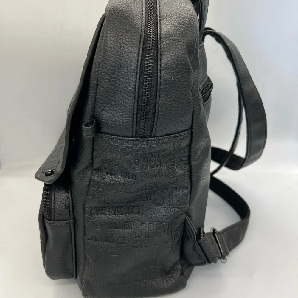 Steve Madden Black Embossed Logo Backpack